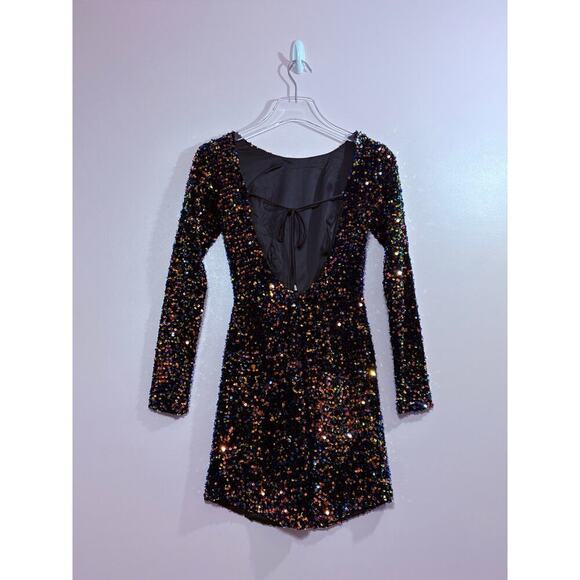 Selfie Leslie Demure Long Sleeve Open Back Dress Sequin Navy Multi Size XS - Picture 7 of 13